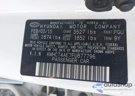 2015 Hyundai Accent Gls z USA, uszkodzony, nr VIN KMHCT4AE7FU877796